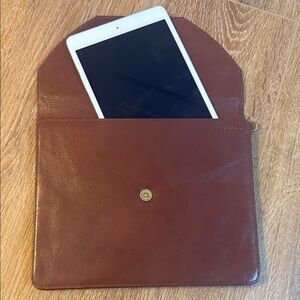 Brookstone Brown Leather Tablet Sleeve with Magnetic Flap Electronics IPad